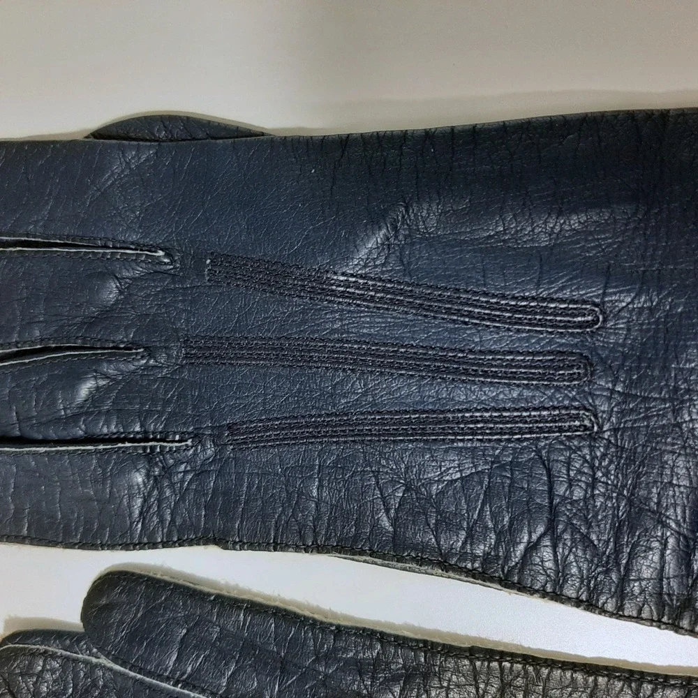 Vintage Kislav Kid Leather Navy Gloves Made in France Sz 7 Opera Length '50's